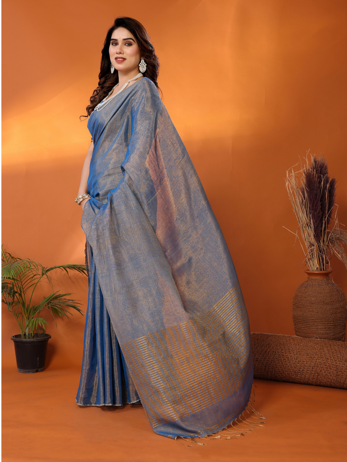 Chandrika tissue saree with embroidered blouse