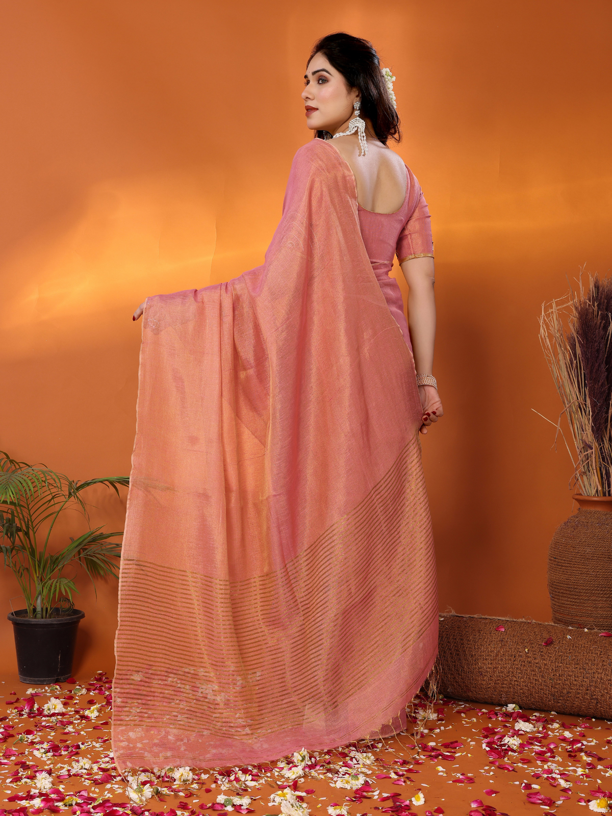 Rukmani tissue saree with embroidered blouse