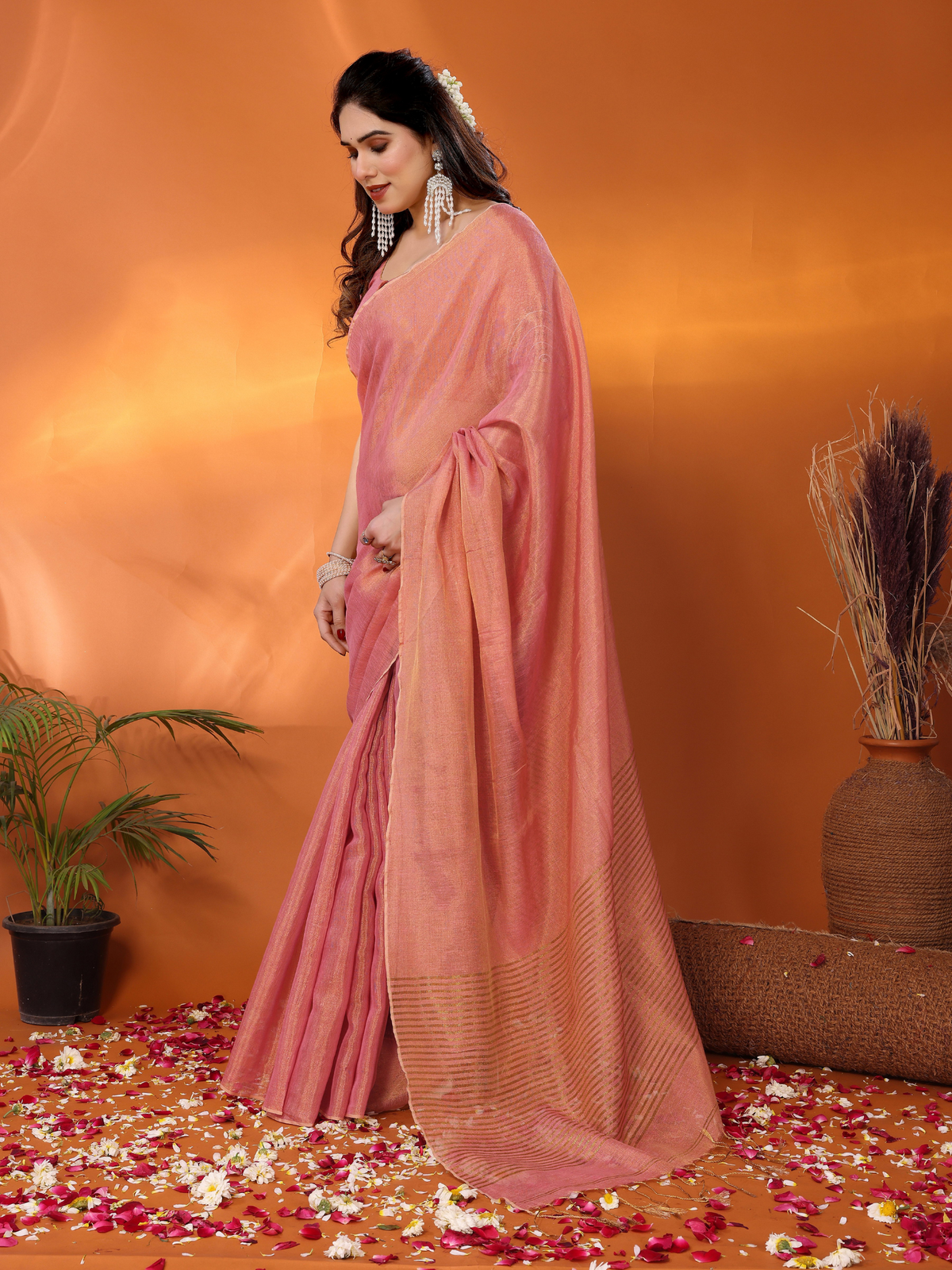 Rukmani tissue saree with embroidered blouse