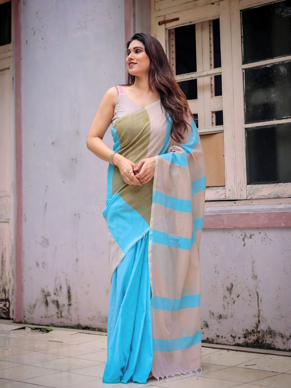 Prabha cotton saree with blouse