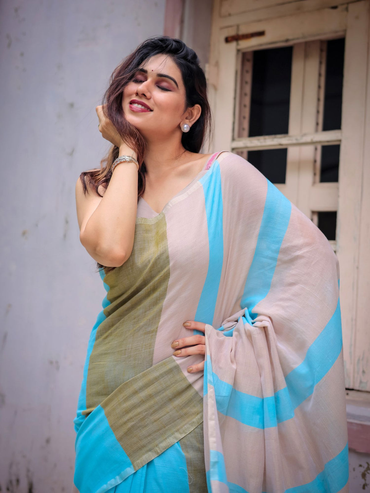 Prabha cotton saree with blouse