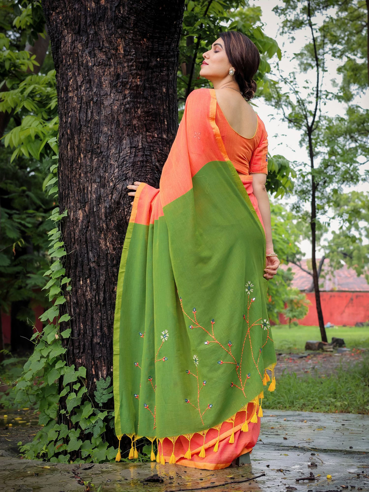 Amrita hand embroidered cotton saree with blouse