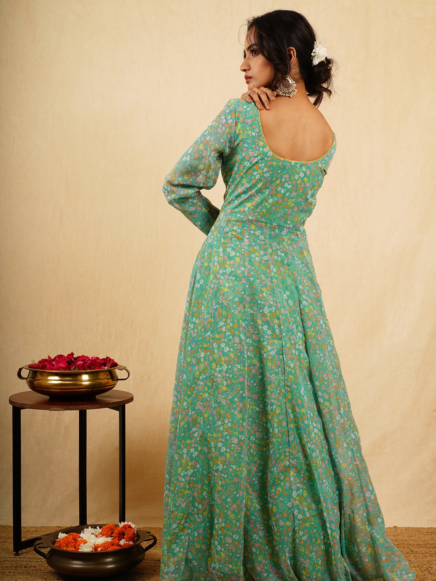 Miraculous Green Color Heavy Rayon Party Wear Long Flair Gown